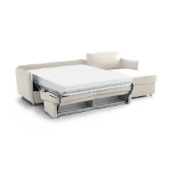 Divano Letto con Penisola Beige Sfoderabile Contenitore 260x160 cm, Idrorepellente Trasformabile in Letto Made in Italy - Sumirago