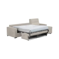 Divano Letto con Penisola Beige Sfoderabile Contenitore 280x160 cm, Idrorepellente Multiposizione Trasformabile in Letto Made in Italy - Celleno