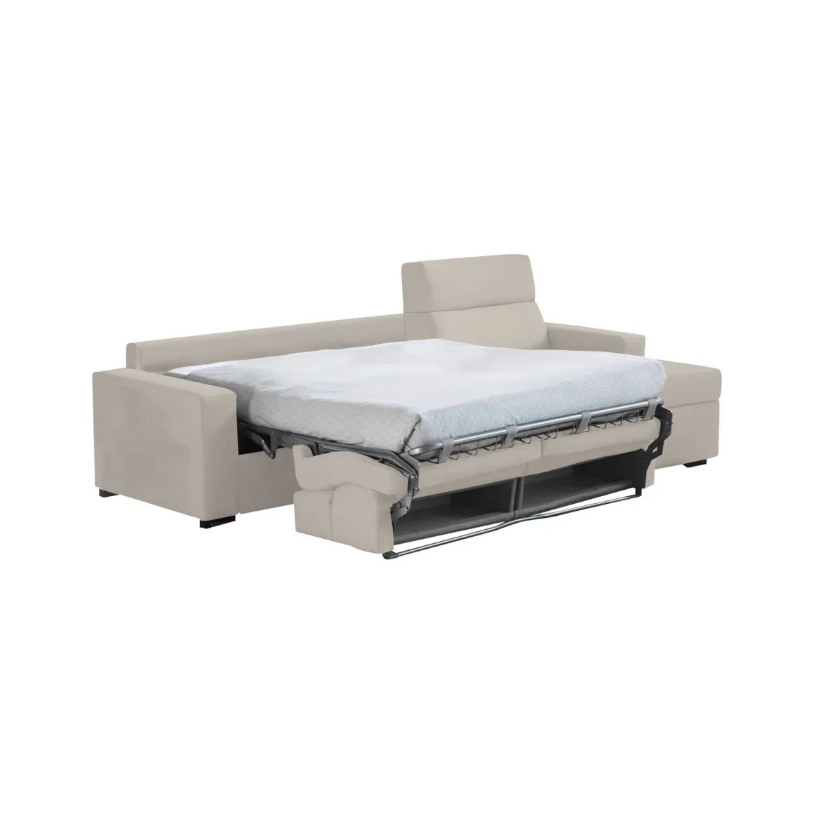 Divano Letto con Penisola Beige Sfoderabile Contenitore 280x160 cm, Idrorepellente Multiposizione Trasformabile in Letto Made in Italy - Celleno