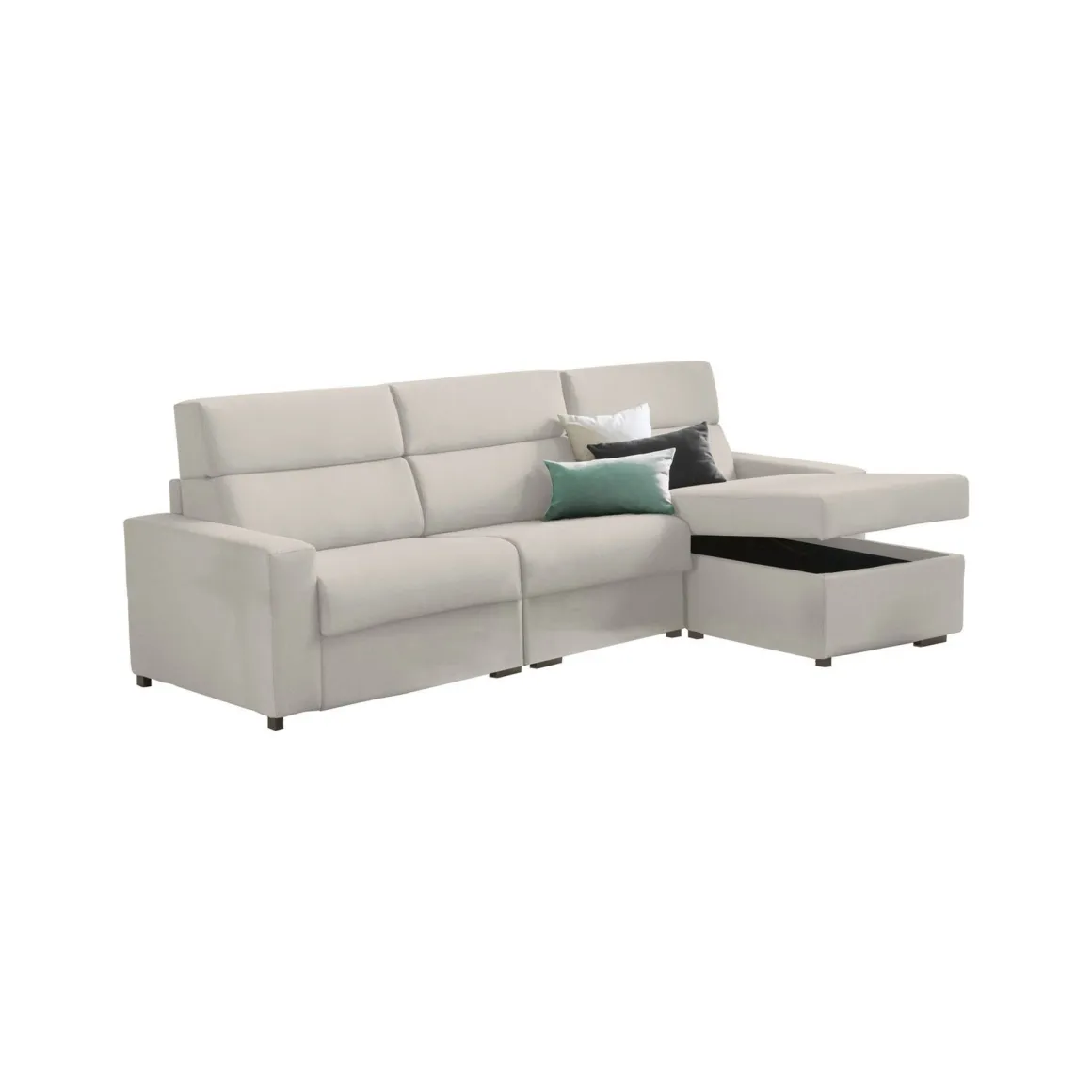 Divano Letto con Penisola Beige Sfoderabile Contenitore 280x160 cm, Idrorepellente Multiposizione Trasformabile in Letto Made in Italy - Celleno