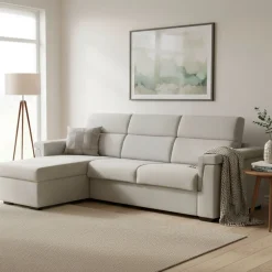 Divani Angolari|Divani Letto Con Penisola > Dmora Divano Letto con Penisola Sfoderabile Contenitore 285x160 cm, Idrorepellente Multiposizione Trasformabile in Letto Made in Italy - Ganzaria Beige