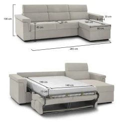 Divani Angolari|Divani Letto Con Penisola > Dmora Divano Letto con Penisola Sfoderabile Contenitore 285x160 cm, Idrorepellente Multiposizione Trasformabile in Letto Made in Italy - Ganzaria Beige