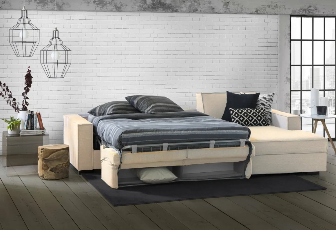 Divano letto con penisola beige 260x95cm - Afar