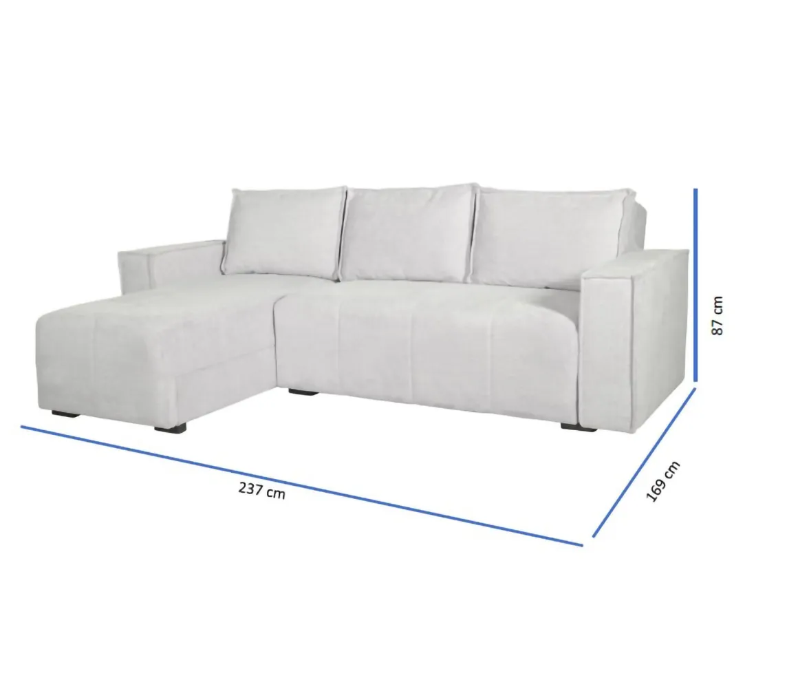 Divano Letto con Penisola Bianco Contenitore 237x169 cm, Lavabile - Naturno