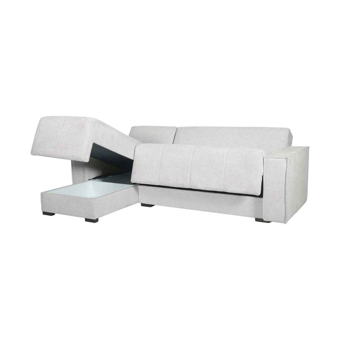 Divano Letto con Penisola Bianco Contenitore 237x169 cm, Lavabile - Naturno