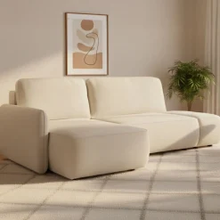 Divani Angolari|Divani Letto Con Penisola > Dmora Divano Letto con Penisola Contenitore Reclinabile 245x185 cm, Reversibile - Ranco Bianco Crema