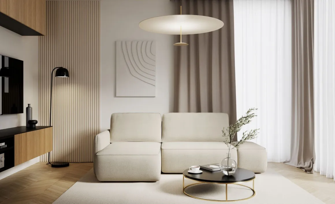 Divano Letto con Penisola Bianco Crema Contenitore Reclinabile 229x148 cm, Cuscini Sfoderabili - Rezzo