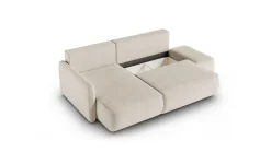 Divano Letto con Penisola Bianco Crema Contenitore Reclinabile 229x148 cm, Cuscini Sfoderabili - Rezzo