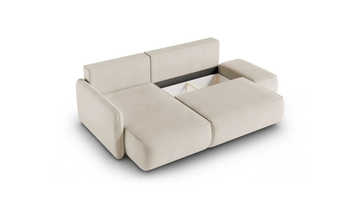 Divano Letto con Penisola Bianco Crema Contenitore Reclinabile 229x148 cm, Cuscini Sfoderabili - Rezzo