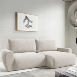 Divani Angolari|Divani Letto Con Penisola > Dmora Divano Letto con Penisola Contenitore Reclinabile 268x163 cm, Cuscini Sfoderabili - Folgarida Bianco Crema