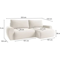 Divani Angolari|Divani Letto Con Penisola > Dmora Divano Letto con Penisola Contenitore Reclinabile 268x163 cm, Cuscini Sfoderabili - Folgarida Bianco Crema