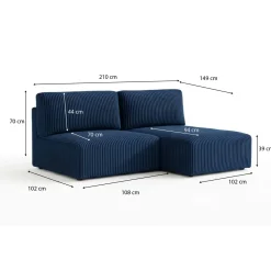 Divani Angolari|Divani Letto Con Penisola > Dmora Divano Letto con Penisola Contenitore Cuscini Sfoderabili 210x149 cm, Reclinabile - Pergola Blu