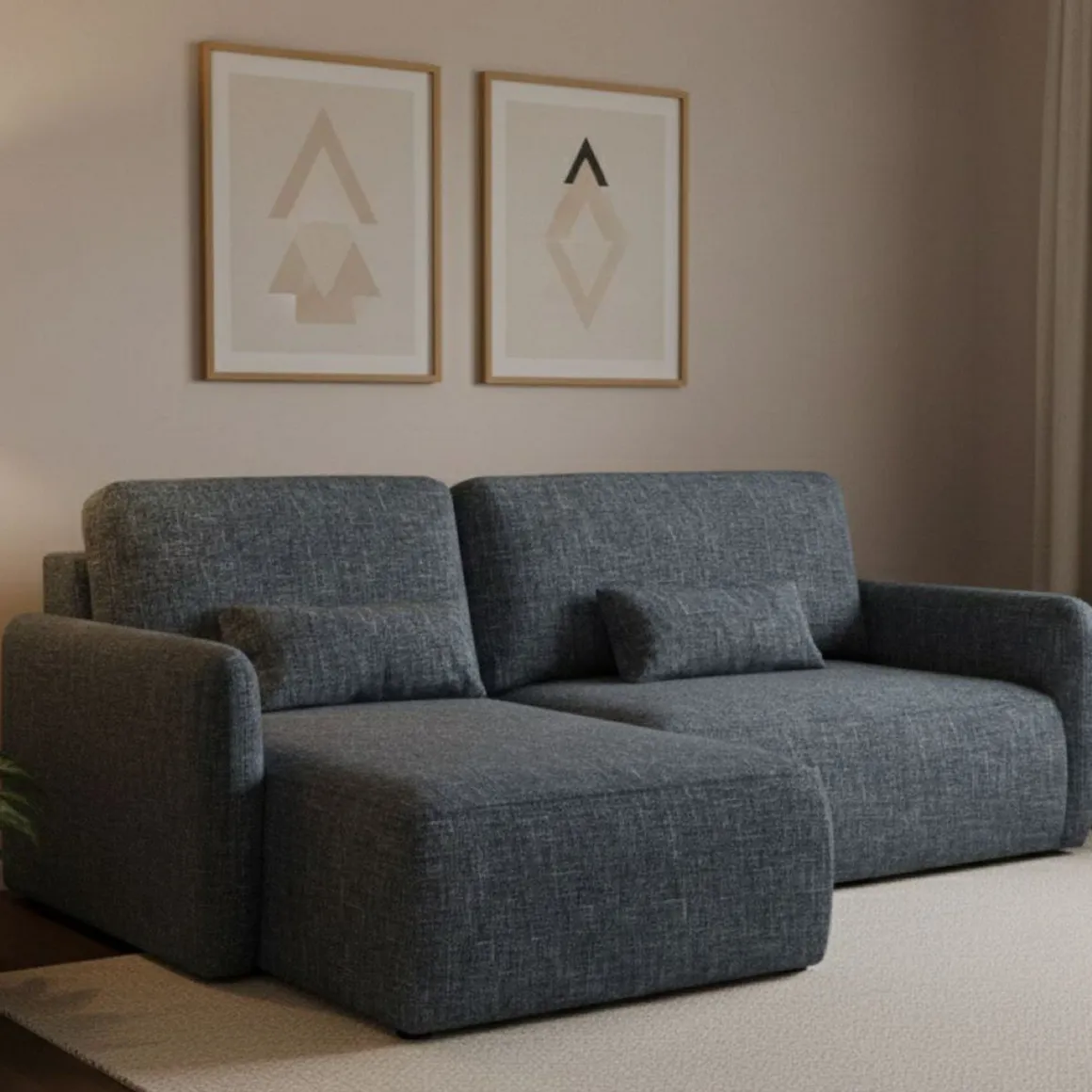 Divani Angolari|Divani Letto Con Penisola > Dmora Divano Letto con Penisola Contenitore Reclinabile 229x148 cm, Cuscini Sfoderabili - Rezzo Blu