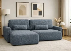 Divani Angolari|Divani Letto Con Penisola > Dmora Divano Letto con Penisola Contenitore Reclinabile 229x148 cm, Cuscini Sfoderabili - Rezzo Blu