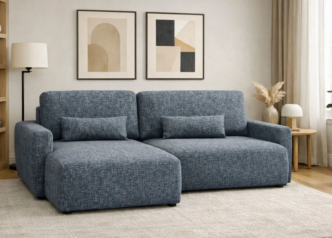 Divani Angolari|Divani Letto Con Penisola > Dmora Divano Letto con Penisola Contenitore Reclinabile 229x148 cm, Cuscini Sfoderabili - Rezzo Blu