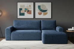 Divano Letto con Penisola blu Contenitore Reclinabile 268x163 cm, Cuscini Sfoderabili - Folgarida