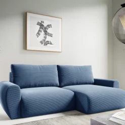 Divani Letto Con Penisola|Salotto > Dmora Divano Letto con Penisola Contenitore con Piedini 225x151 cm, Reclinabile - Aronix Blu
