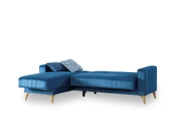 Divani Letto Con Penisola|Salotto > Dmora Divano Letto con Penisola Contenitore con Piedini 225x151 cm, Reclinabile - Aronix Blu