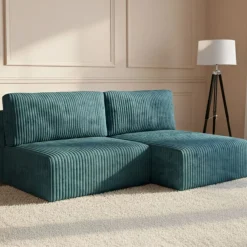 Divani Angolari|Divani Letto Con Penisola > Dmora Divano Letto con Penisola Contenitore Reclinabile 229x148 cm, Cuscini Sfoderabili - Rezzo Blu Petrolio