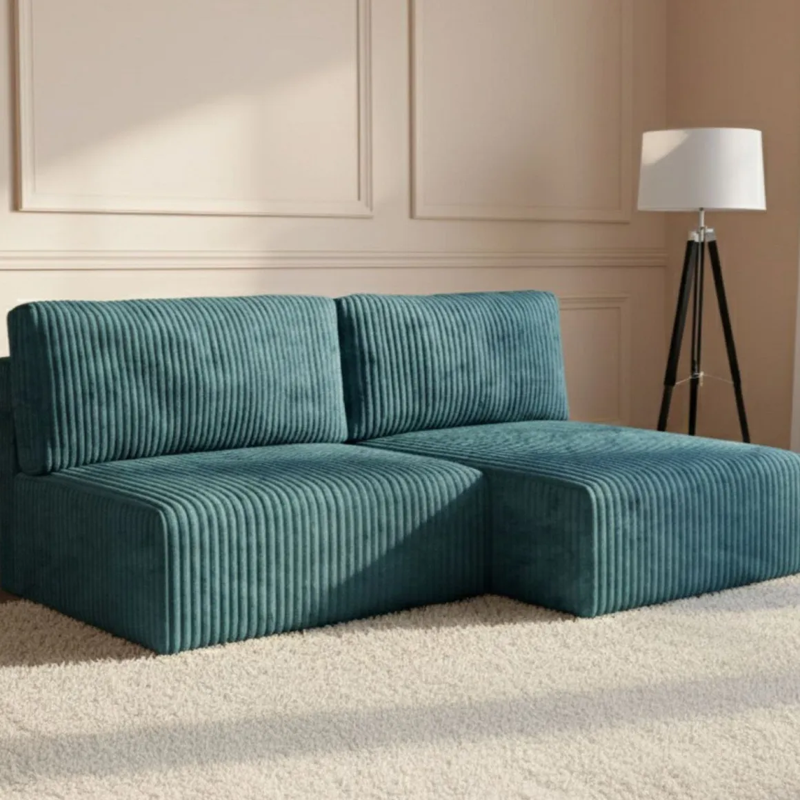 Divani Angolari|Divani Letto Con Penisola > Dmora Divano Letto con Penisola Contenitore Reclinabile 229x148 cm, Cuscini Sfoderabili - Rezzo Blu Petrolio