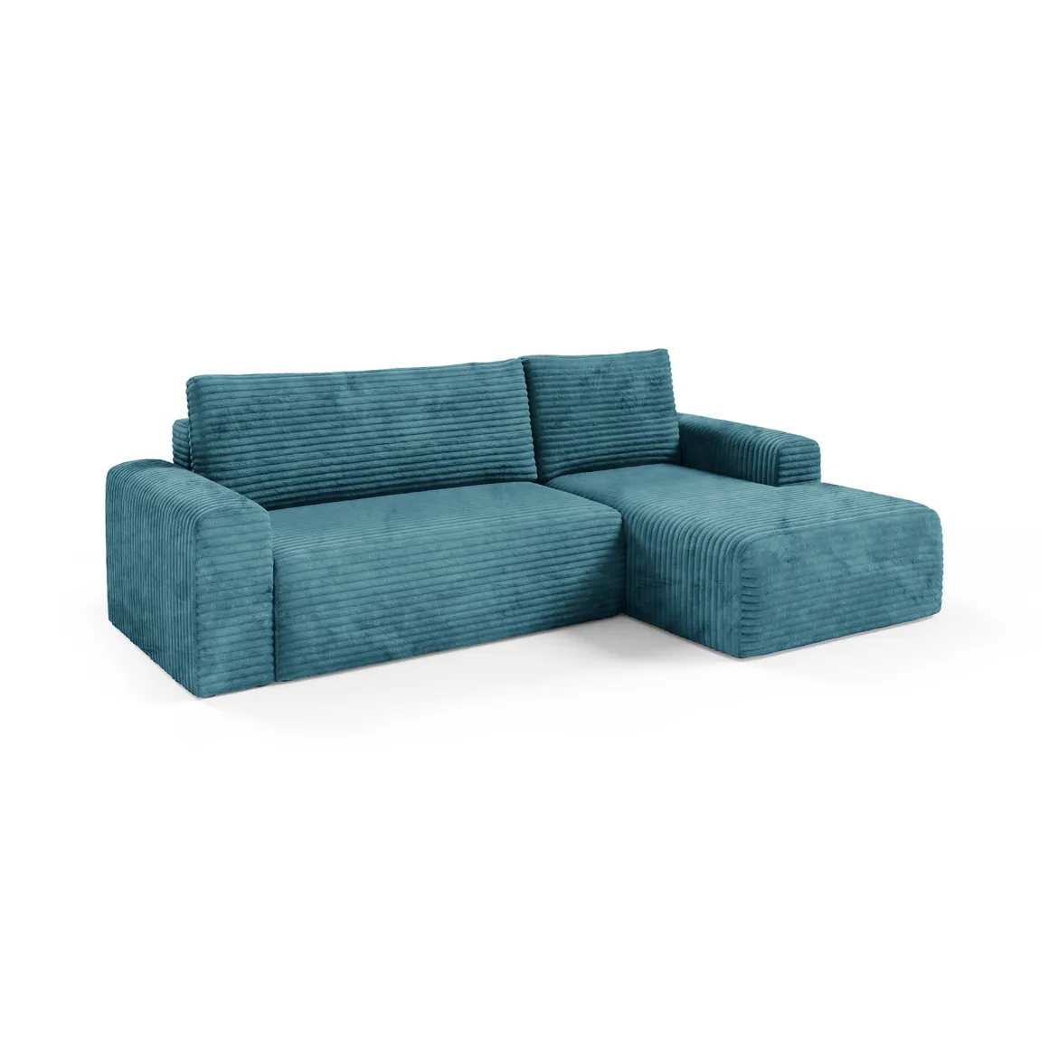 Divano Letto con Penisola blu Petrolio Contenitore Reclinabile 268x163 cm, Cuscini Sfoderabili - Folgarida