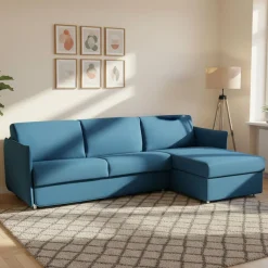 Divani Angolari|Divani Letto Con Penisola > Dmora Divano Letto con Penisola Sfoderabile Contenitore 280x160 cm, Idrorepellente Trasformabile in Letto Made in Italy - Pusiano Blu