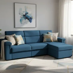 Divani Angolari|Divani Letto Con Penisola > Dmora Divano Letto con Penisola Sfoderabile Contenitore 285x160 cm, Idrorepellente Multiposizione Trasformabile in Letto Made in Italy - Tolle Blu