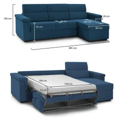 Divani Angolari|Divani Letto Con Penisola > Dmora Divano Letto con Penisola Sfoderabile Contenitore 285x160 cm, Idrorepellente Multiposizione Trasformabile in Letto Made in Italy - Tolle Blu