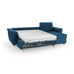 Divano Letto con Penisola blu Sfoderabile Contenitore 285x160 cm, Idrorepellente Trasformabile in Letto Made in Italy - Priverno