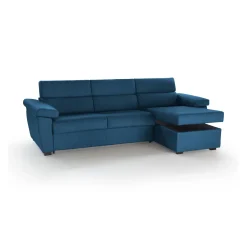 Divano Letto con Penisola blu Sfoderabile Contenitore 285x160 cm, Idrorepellente Trasformabile in Letto Made in Italy - Priverno