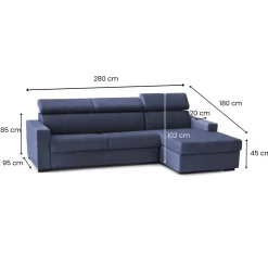 Divano letto con penisola blu 280x95cm - Allevatore