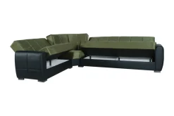 Salotto > Dmora Divano letto con penisola Dgytkja, 305x238h91 cm, Nero e Grigio Scuro Verde, Nero