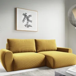 Divani Angolari|Divani Letto Con Penisola > Dmora Divano Letto con Penisola Contenitore Reclinabile 207x148 cm, Reversibile - Pagno Giallo Senape
