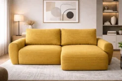Divani Angolari|Divani Letto Con Penisola > Dmora Divano Letto con Penisola Contenitore Reclinabile 207x148 cm, Reversibile - Pagno Giallo Senape
