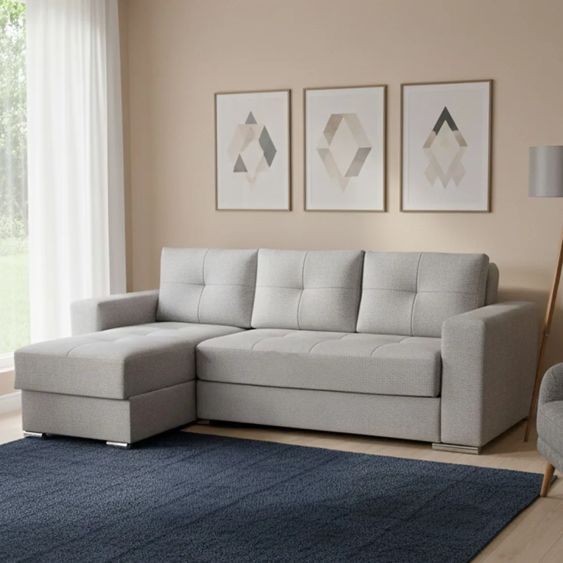 Divano Letto con Penisola Grigio Chiaro Contenitore 236x156 cm, Lavabile - Cesaro