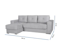 Divano Letto con Penisola Grigio Chiaro Contenitore 236x156 cm, Lavabile - Cesaro