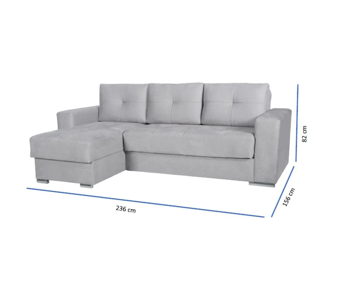 Divano Letto con Penisola Grigio Chiaro Contenitore 236x156 cm, Lavabile - Cesaro