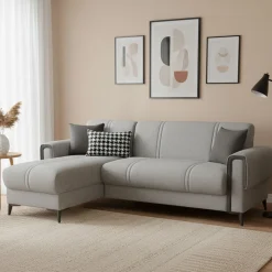 Divano Letto con Penisola Grigio Chiaro Grigio Scuro Contenitore 238x158 cm, Lavabile - Ogna
