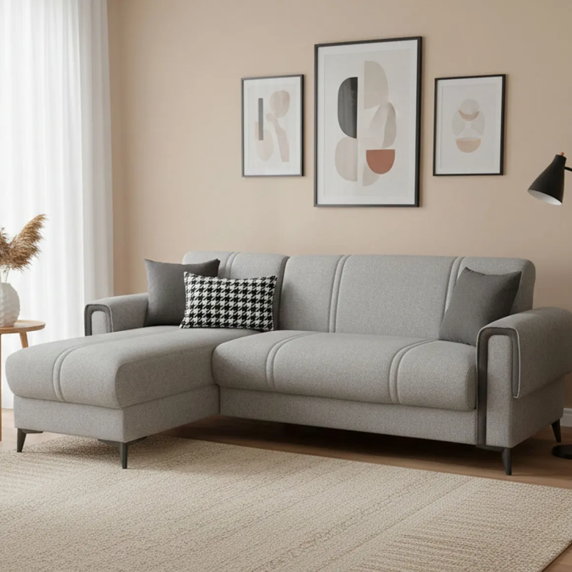 Divano Letto con Penisola Grigio Chiaro Grigio Scuro Contenitore 238x158 cm, Lavabile - Ogna