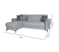 Divano Letto con Penisola Grigio Chiaro Grigio Scuro Contenitore 238x158 cm, Lavabile - Ogna