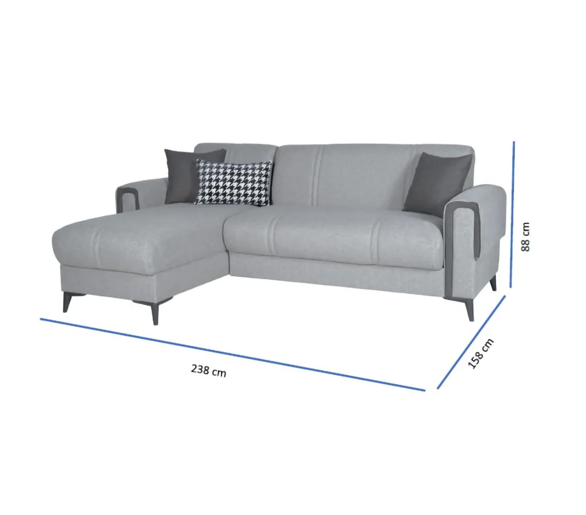 Divano Letto con Penisola Grigio Chiaro Grigio Scuro Contenitore 238x158 cm, Lavabile - Ogna
