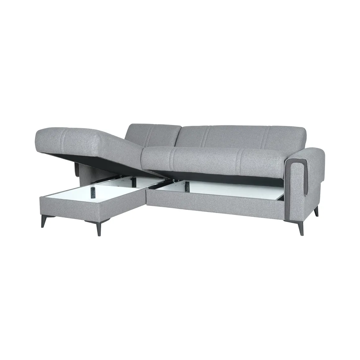 Divano Letto con Penisola Grigio Chiaro Grigio Scuro Contenitore 238x158 cm, Lavabile - Ogna