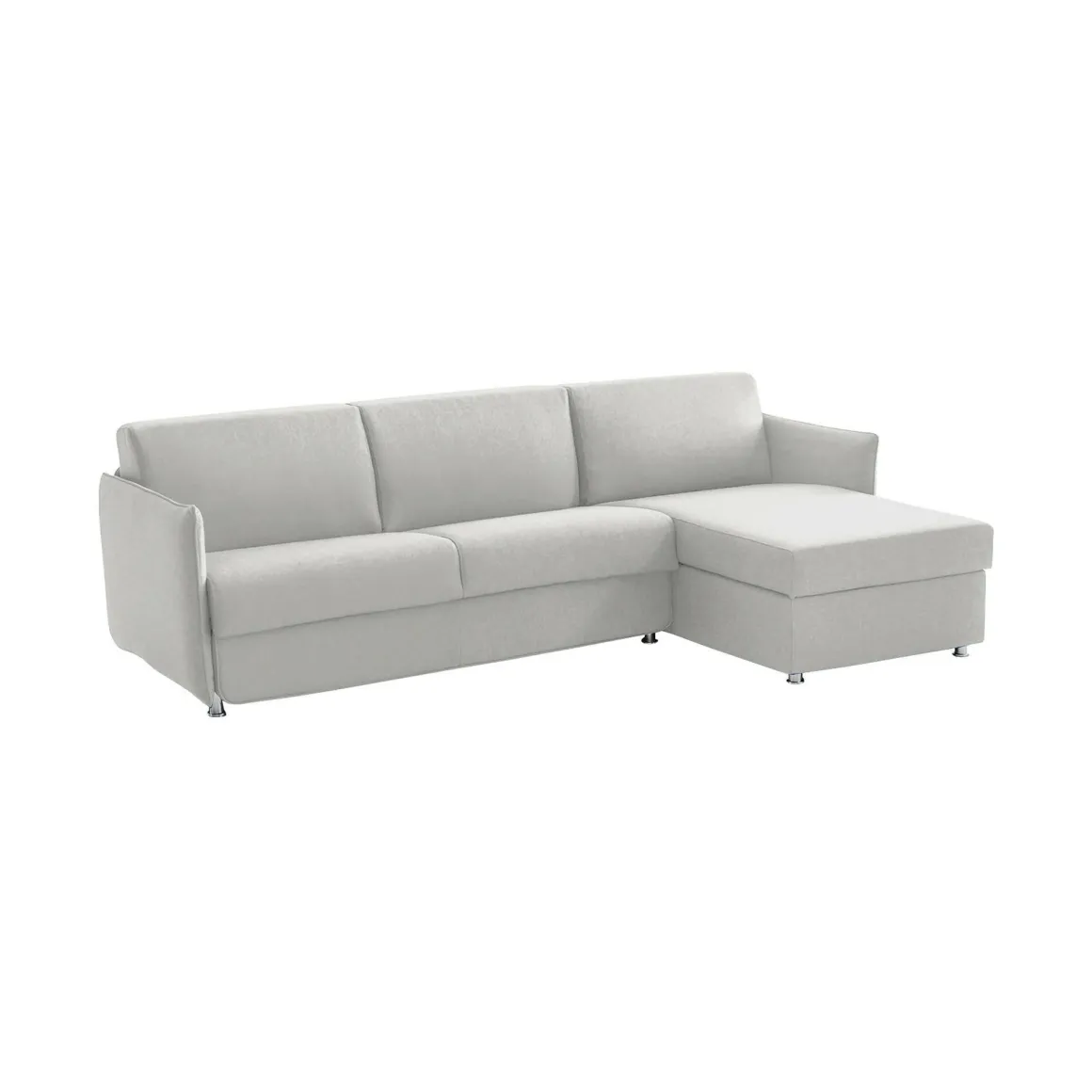 Divano Letto con Penisola Grigio Chiaro Multiposizione Sfoderabile 260x160 cm, Idrorepellente Contenitore Trasformabile in Letto Made in Italy