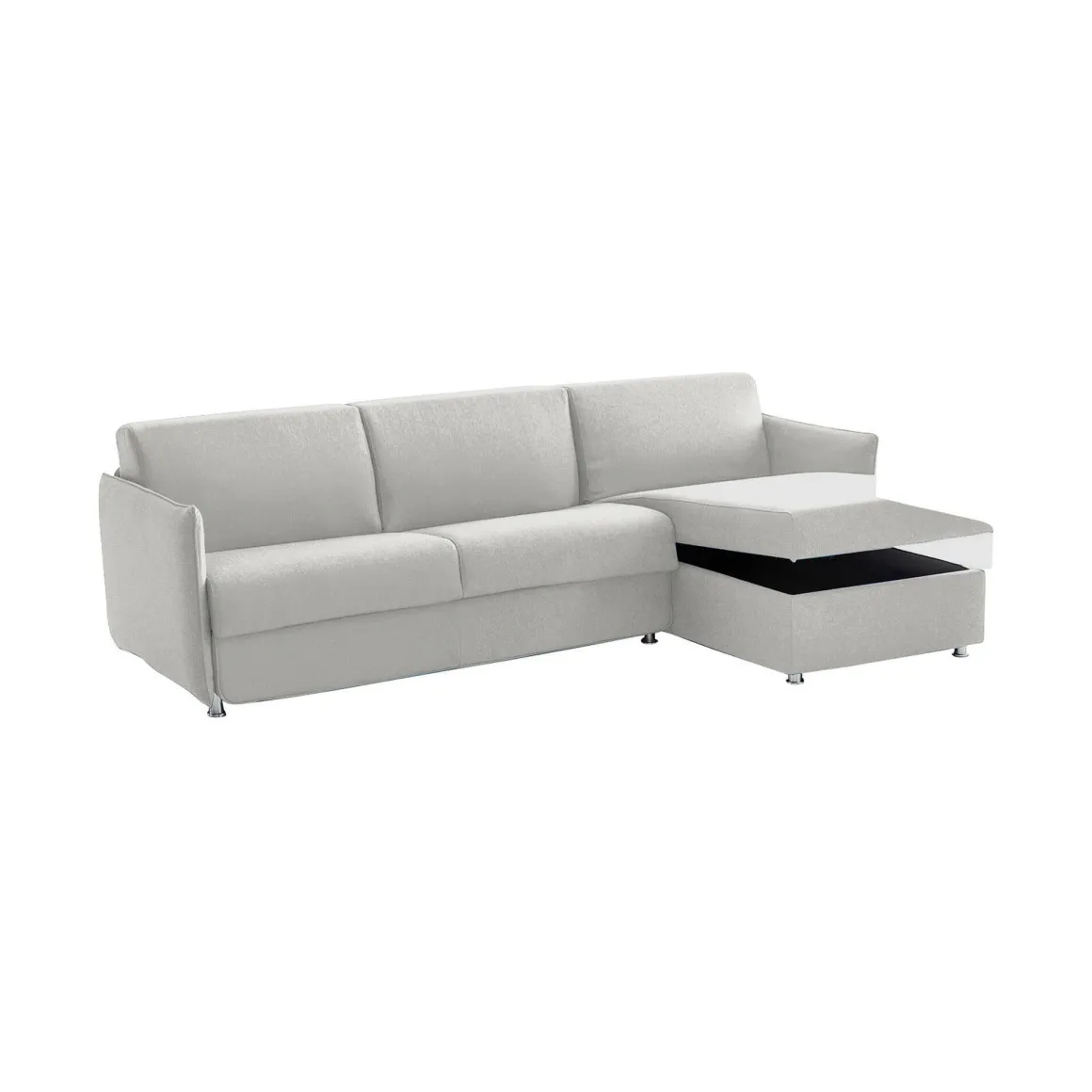 Divano Letto con Penisola Grigio Chiaro Multiposizione Sfoderabile 260x160 cm, Idrorepellente Contenitore Trasformabile in Letto Made in Italy
