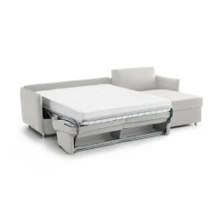 Divano Letto con Penisola Grigio Chiaro Multiposizione Sfoderabile 260x160 cm, Idrorepellente Contenitore Trasformabile in Letto Made in Italy