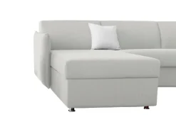 Divano Letto con Penisola Grigio Chiaro Multiposizione Sfoderabile 260x160 cm, Idrorepellente Contenitore Trasformabile in Letto Made in Italy