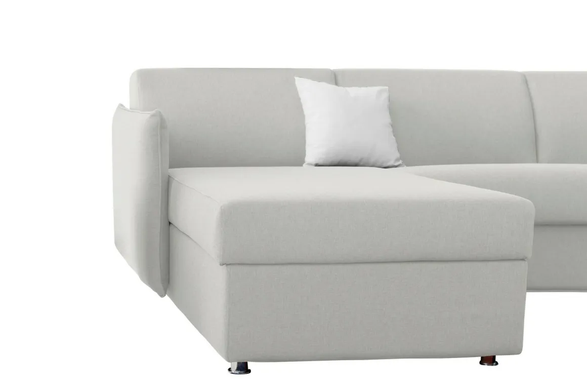 Divano Letto con Penisola Grigio Chiaro Multiposizione Sfoderabile 260x160 cm, Idrorepellente Contenitore Trasformabile in Letto Made in Italy