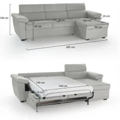 Divani Angolari|Divani Letto Con Penisola > Dmora Divano Letto con Penisola Sfoderabile Contenitore 285x160 cm, Idrorepellente Rialzato da Terra Multiposizione Trasformabile in Letto Grigio Chiaro