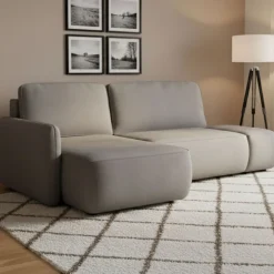 Divani Angolari|Divani Letto Con Penisola > Dmora Divano Letto con Penisola Contenitore Reclinabile 268x163 cm, Cuscini Sfoderabili - Folgarida Grigio
