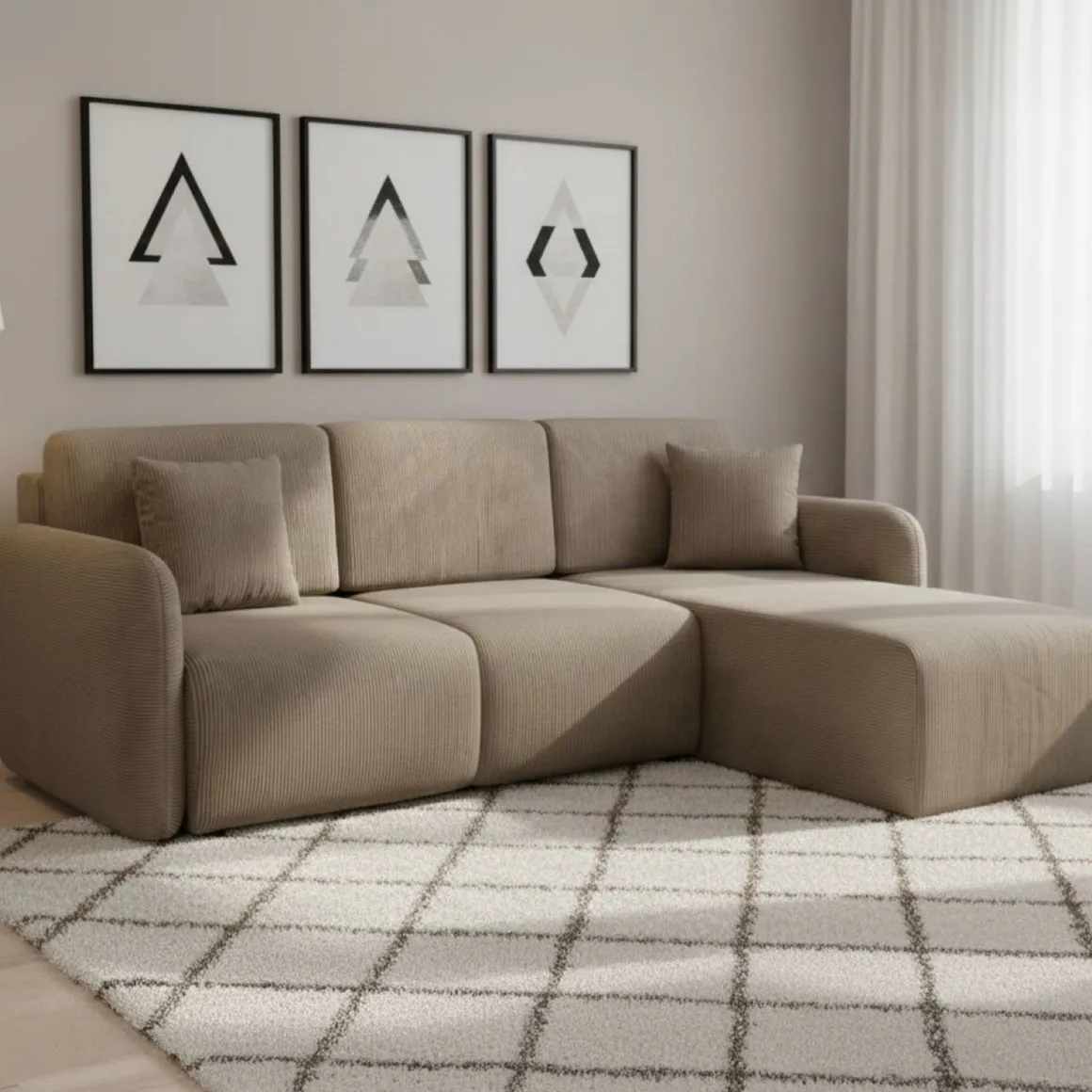 Divano Letto con Penisola Grigio Contenitore Reversibile 245x185 cm, Reclinabile - Ranco